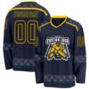 Custom Navy Black Yellow Pink-Ice Blue Plaid Hockey Jersey