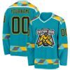 Custom Teal Black Yellow Gray-White Plaid Hockey Jersey