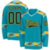Custom Teal Black Yellow Gray-White Plaid Hockey Jersey