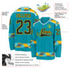 Custom Teal Black Yellow Gray-White Plaid Hockey Jersey