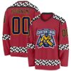 Custom Maroon Navy Gold Black-White Plaid Hockey Jersey
