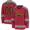 Custom Maroon Navy Gold Black-White Plaid Hockey Jersey