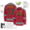 Custom Maroon Navy Gold Black-White Plaid Hockey Jersey