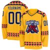 Custom Gold Navy Pink Black-White Plaid Hockey Jersey