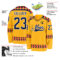 Custom Gold Navy Pink Black-White Plaid Hockey Jersey