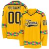Custom Gold Black Navy Aqua Pink-White Plaid Hockey Jersey