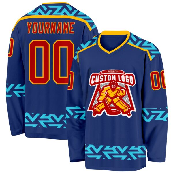 Custom Royal Red Blue-Gold Plaid Hockey Jersey