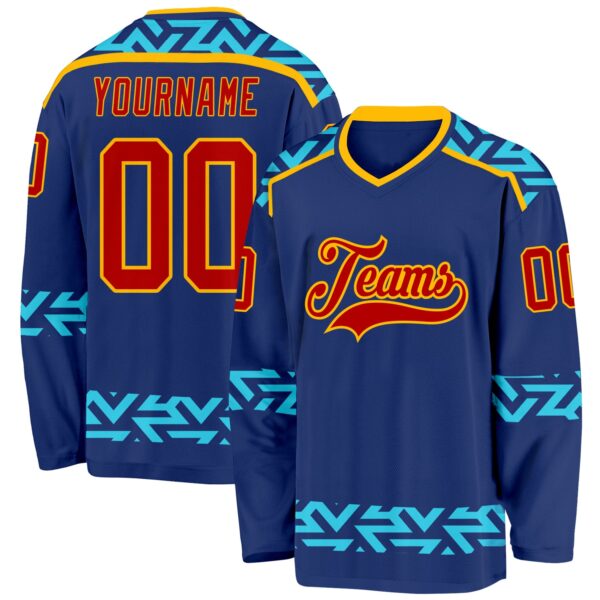 Custom Royal Red Blue-Gold Plaid Hockey Jersey