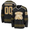 Custom Black Old Gold-White Plaid Hockey Jersey