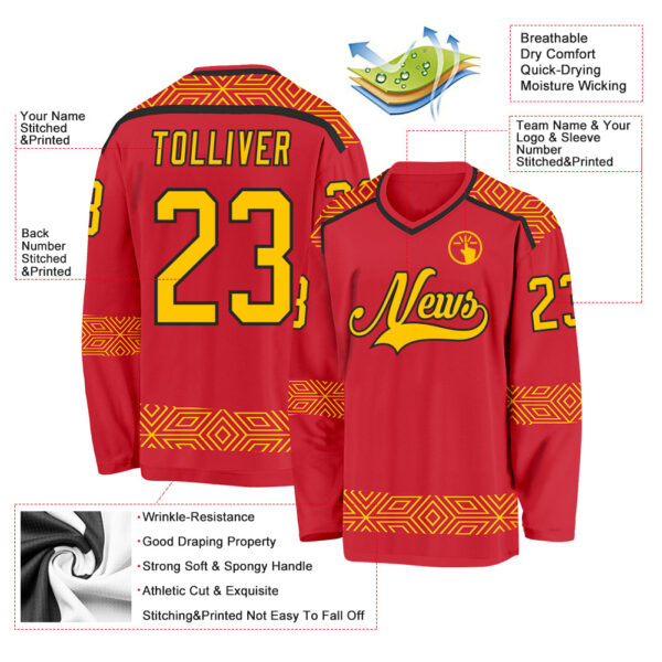 Custom Red Yellow-Black Plaid Hockey Jersey