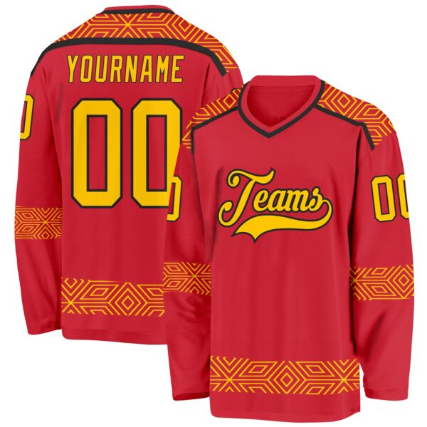 Custom Red Yellow-Black Plaid Hockey Jersey