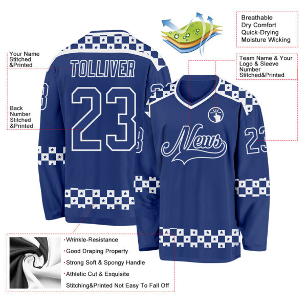 Custom Royal White Plaid Hockey Jersey