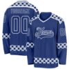 Custom Royal White Plaid Hockey Jersey