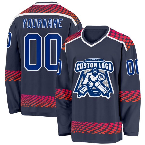 Custom Navy Royal Red-White Round Hockey Jersey