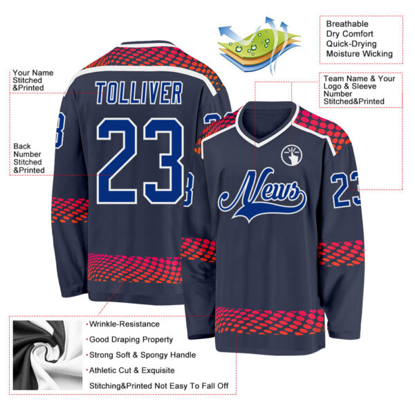 Custom Navy Royal Red-White Round Hockey Jersey