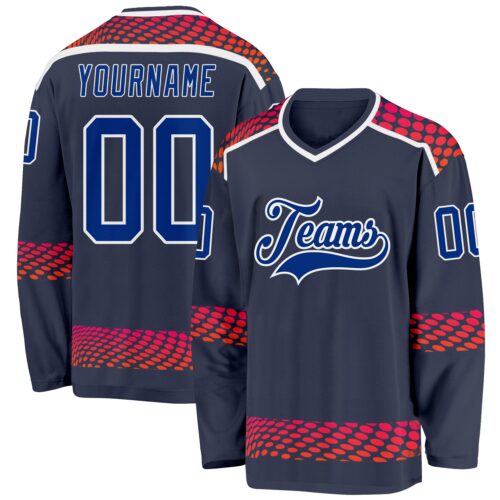 Custom Navy Royal Red-White Round Hockey Jersey