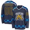 Custom Navy Blue Gold-White Plaid Hockey Jersey