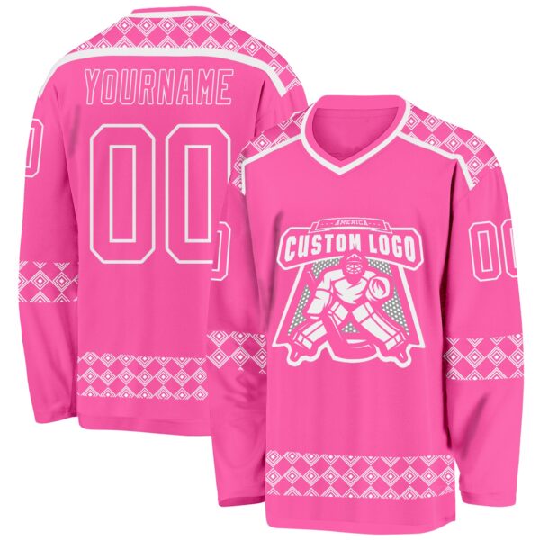 Custom Pink White Plaid Hockey Jersey