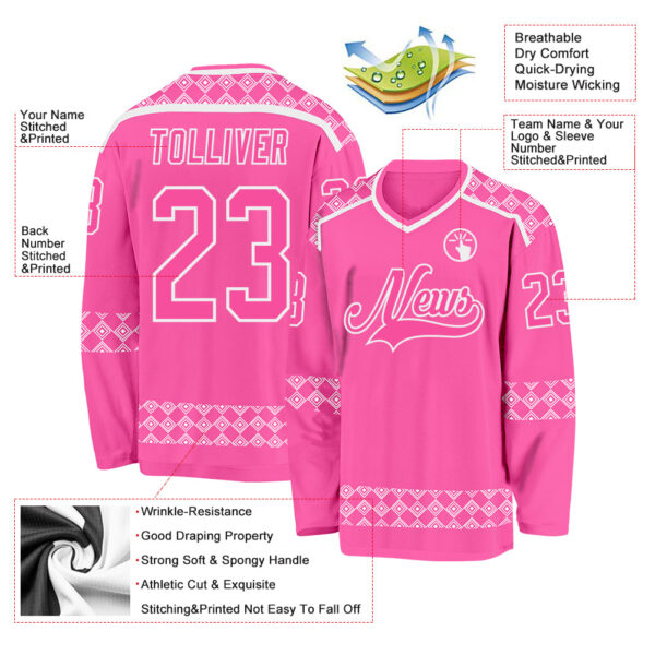 Custom Pink White Plaid Hockey Jersey