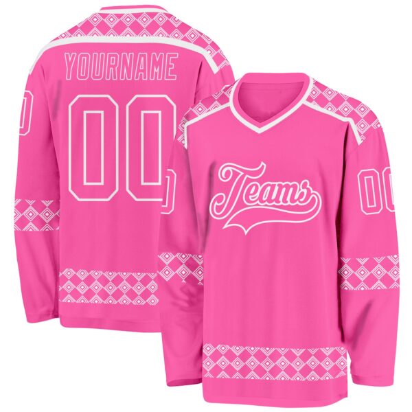 Custom Pink White Plaid Hockey Jersey
