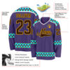 Custom Purple Brown Gold Blue Light Yellow-White Plaid Hockey Jersey