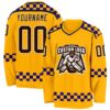 Custom Gold Brown Purple Navy-White Plaid Hockey Jersey