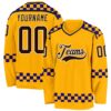 Custom Gold Brown Purple Navy-White Plaid Hockey Jersey