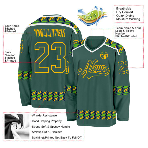Custom Green Gold-White Plaid Hockey Jersey