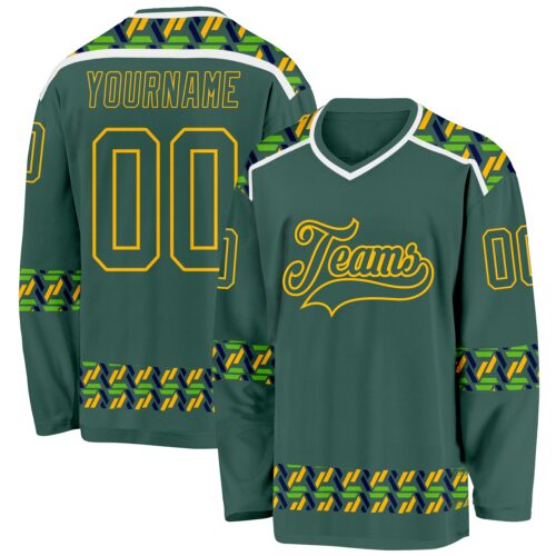 3DPattern12135 Custom Green Gold-White Plaid Hockey Jersey