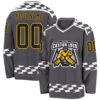 Custom Steel Gray Black Gold-White Plaid Hockey Jersey