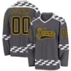 Custom Steel Gray Black Gold-White Plaid Hockey Jersey