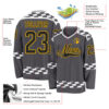 Custom Steel Gray Black Gold-White Plaid Hockey Jersey