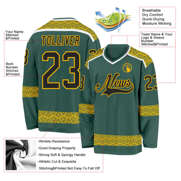Custom Green Black Gold-White Plaid Hockey Jersey