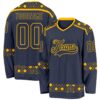 Custom Navy Gold Plaid Hockey Jersey