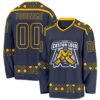 Custom Navy Gold Plaid Hockey Jersey