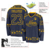 Custom Navy Gold Plaid Hockey Jersey