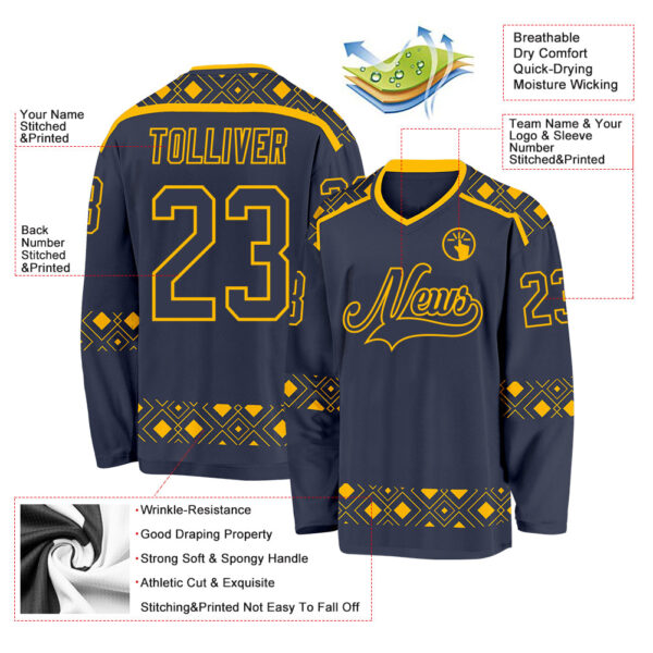 Custom Navy Gold Plaid Hockey Jersey