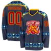 Custom Navy Red Blue Pea Green-Gold Plaid Hockey Jersey