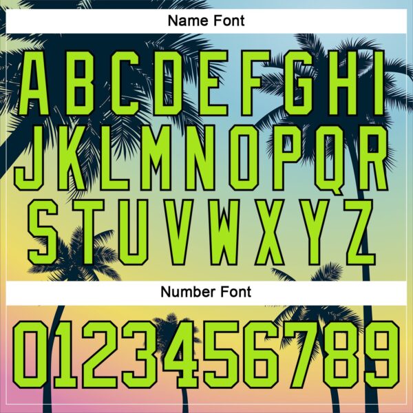 Custom Medium Pink Neon Green Yellow-Black Gradient Hawaii Tropical Palm Trees Hockey Lace Neck Jersey