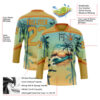 Custom Old Gold Blue-Texas Orange Gradient Hawaii Tropical Palm Trees Hockey Lace Neck Jersey
