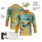 Custom Old Gold Blue-Texas Orange Gradient Hawaii Tropical Palm Trees Hockey Lace Neck Jersey