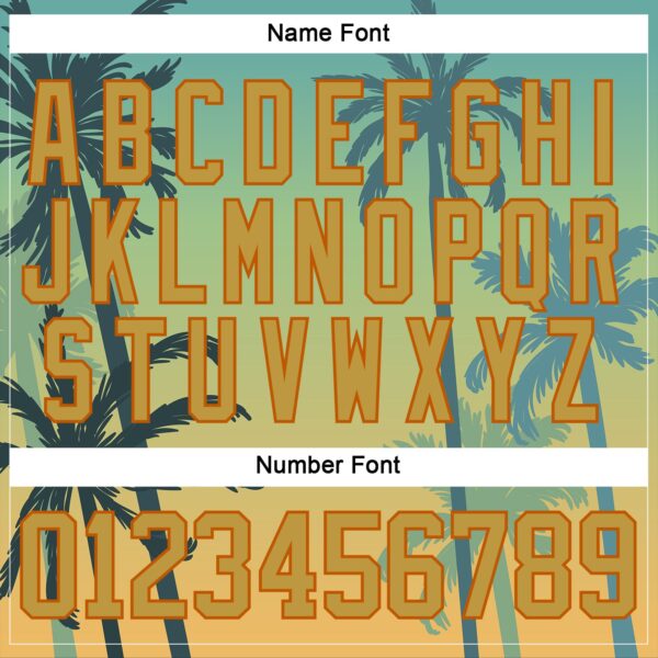 Custom Old Gold Blue-Texas Orange Gradient Hawaii Tropical Palm Trees Hockey Lace Neck Jersey