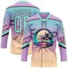 Custom Light Purple Ice Blue-Brown Gradient Hawaii Tropical Palm Trees Hockey Lace Neck Jersey