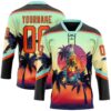 Custom Black Orange Ice Blue-Brown Gradient Hawaii Tropical Palm Trees Hockey Lace Neck Jersey