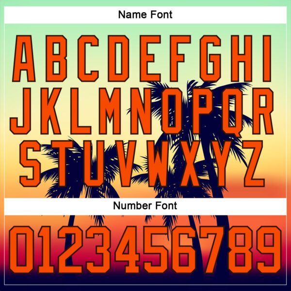 Custom Black Orange Ice Blue-Brown Gradient Hawaii Tropical Palm Trees Hockey Lace Neck Jersey