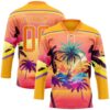 Custom Yellow Bay Orange Medium Purple-White Gradient Hawaii Tropical Palm Trees Hockey Lace Neck Jersey