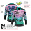 Custom Black Purple Pink-Aqua Gradient Hawaii Tropical Palm Trees Hockey Lace Neck Jersey