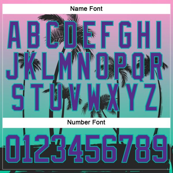 Custom Black Purple Pink-Aqua Gradient Hawaii Tropical Palm Trees Hockey Lace Neck Jersey