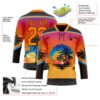 Custom Brown Bay Orange Yellow-Sky Blue Gradient Hawaii Tropical Palm Trees Hockey Lace Neck Jersey