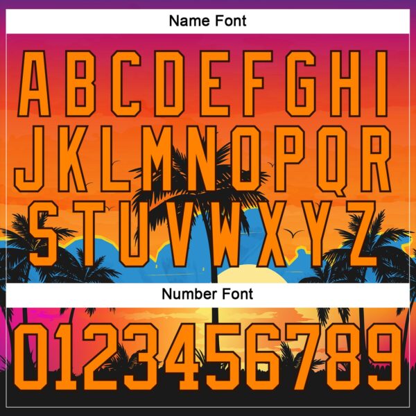 Custom Brown Bay Orange Yellow-Sky Blue Gradient Hawaii Tropical Palm Trees Hockey Lace Neck Jersey